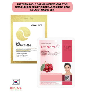 3 Katmanlı Gold Göz Maskesi ve Yenileyici, Nemlendirici, Besleyici Barbados Kirazı Özlü Kolajen Maske Seti 2 Adet