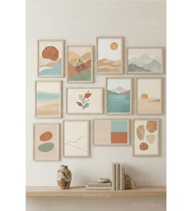 12 Parça Soft Landscape & Abstract Forms 2 Renk Seçenekli Çerçeve Görünümlü Tablo Seti