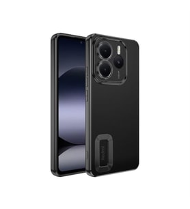 Coverzone Xiaomi Redmi Note 14 5G ile uyumlu K?l?f Kamera Korumal? Logo G�steren Parlak renk kenar �izgileri ile ??k bir tasar?m Colored Z-Omega Kapak Siyah