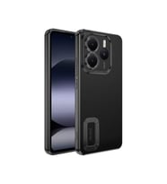 Coverzone Xiaomi Redmi Note 14 5G ile uyumlu K?l?f Kamera Korumal? Logo G�steren Parlak renk kenar �izgileri ile ??k bir tasar?m Colored Z-Omega Kapak Siyah