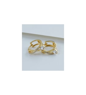 925 Ayar Gold Zirkon Taşlı Tektaş Örgü Gümüş Küpe