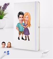 BK Gift Kişiye Özel Sevgililer Karikatürlü Beyaz Termo Deri Defter 16x24cm Model 80