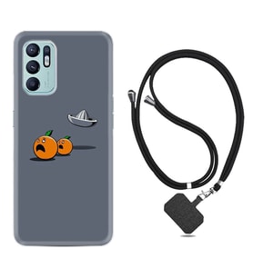 Oppo Reno 6 Kılıf Resimli Boyun Askılı İpli Desenli Silikon Orange Escape 1374