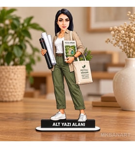 Kişiye Özel Kadin Peyzaj Mimari Kisiye Karikatürlü 18 cm MDF Masaüstü Biblo - Kadin Peyzaj Mimari Kisiye Hediyesi Mühendise ve Teknik Meslek Sahibine Hediye