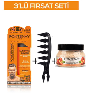 Fontenay Pudra Toz Wax Turuncu 20gr +Şekil Tarağı 044+ Face And Body Scrub Şeftali 350ml 3'Lü Set