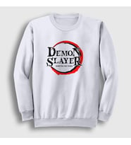 Presmono Unisex Beyaz Logo İblis Avcısı Anime Demon Slayer Kimetsu No Yaiba Sweatshirt 308572tt (Beyaz)