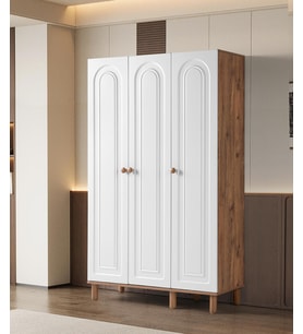 Bohem Zambak 3 Kapaklı Çekmeceli Elbise Dolabı Gardrop 120cm (Beyaz)