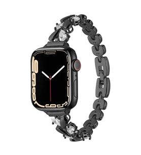 Apple Watch 44mm Kordon Taşlı İnce Metal Kordon 103 (Siyah)