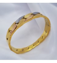 ALC Collection Gümüş, Altın ve Bakır Detaylı Gold Zincir Tasarım Orijinal Çelik Kelepçe Bileklik
