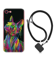 Apple iPhone 5 6 7 8 Plus Se XR Kılıf Boyun Askılı Silikon Color Cat 1754