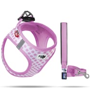 VEST HARNESS AIR-MESH PINK-CIRCLES 3XS & LEASH M