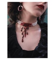 Bordo İnci Choker Kolye Sarkan Boncuklu Tasma Kolye Halloween Gotik Vintage Özel Tasarım Takı