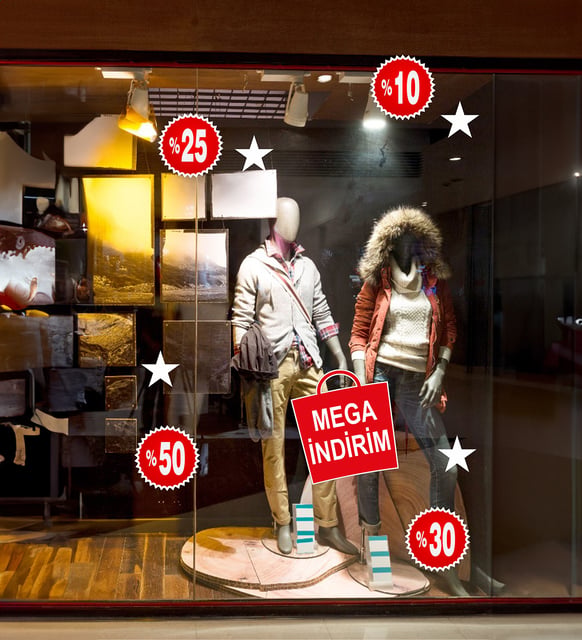 Bizerk Görsel Mega İndirim Mağaza Vitrin Kapı Duvar Cam Sticker