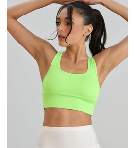 Aurafit Arkası Halter Kesim U Yaka Spor Sütyeni/Büstiyer/Croptop-9041 (Fosforlu Yeşil)