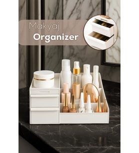 Porsima 5303 Çok Amaçlı Organizer 2 Çekmeceli Kozmetik Parfüm Krem Takı Makyaj Düzenleyici Beyaz