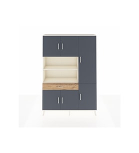 Arges Dolap 10 Raflı Tek Çekmeceli 6 Kapaklı 132x30x195 Aytaşı-Antrasit/Çam