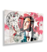 Saatli Mustafa Kemal Atatürk Cam Tablo
