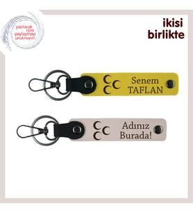 Vatan ve Aşk Bir Arada – Sevgiline Üç Hilal Desenli Kişisel Anahtarlık Seti, Sarı-Pudra