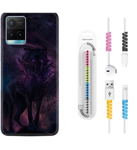 Vivo Y11S Y21S Y20 Y20S Y70 Kılıf Kablo Koruma Spiral Silikon Black Purple Wolf 1791
