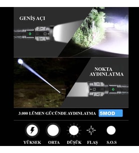 3000 LÜMEN GÜÇLÜ EL FENERİ WATTON WT-604