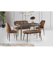 AY MASA VE SANDALYE BENCH TAKIMI, KAHVE GOLD, 120x70