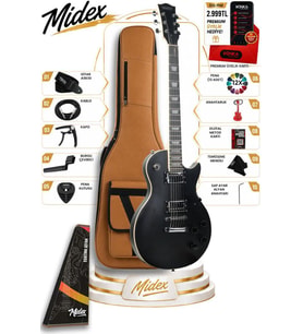 Midex GRX-200MBK Profesyonel Les Paul Kasa HH Elektro Gitar Seti Mat Siyah