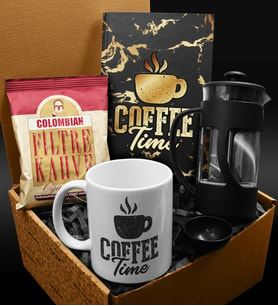 Özel Tasarım Kupa & Özel Tasarımlı Defter & French Press & Columbian Filtre Kahve Hediye Seti
