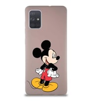 Samsung Galaxy A71 Soft Premier Kapak Mickey Mouse-D Tasarımlı Silikon Kılıf - Pudra (Şeffaf)
