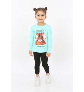 Toontoy Kız Çocuk Best Mood Ayıcık Baskılı Tişört (Mint Yeşili)