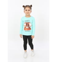 Toontoy Kız Çocuk Best Mood Ayıcık Baskılı Tişört (Mint Yeşili)