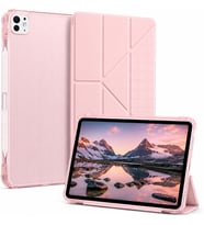 [Kalem Bölmeli] iPad 11. ve 10. Nesil Tablet Kılıfı, Soft Pembe, A16 Çipli Apple Tablet Kabı, Katlanır Kapaklı 4 Kademeli Stand, Kalem Yuvası, Şeffaf Petek Dokulu Silikon Arka