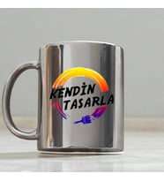 Kişiye Özel,Hediye Kutulu Gümüş Renk Büyük Kupa Bardak (NOT YAZILABİLİR)