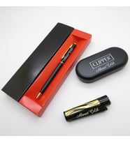 Clipper® Desenli Siyah Altın Kişiye Özel Çakmak ve Kalem Seti Hediyelik Çakmak