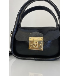 Luna Gold Kilit Detaylı Siyah Mini El ve Omuz Çantası