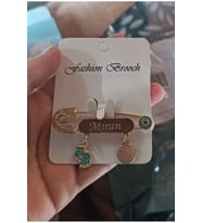 14 Ayar Altın Kaplama Isimli Açık Mavi Zirkon Taşlı Bebek Yaka Iğnesi 5 Cm - 0116