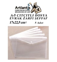 A5 Çıtçıtlı Dosya Şeffaf 5 Adet A-5 Çıtçıtlı Zarf Dosya Transparan 17x22.5 cm Küçük Boy Çıtçıtlı Dosya (Beyaz)
