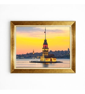 Tablore Altın Çerçeveli Kız Kulesi Kanvas Tablo İstanbul Duvar Dekorasyonu