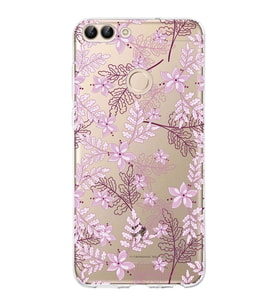 Huawei P Smart 2018 Uyumlu Kapak Floral Pudra Tasarımlı Şeffaf Silikon Kılıf