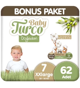 Baby Turco 7 Beden Bebek Bezi Bonus Paket 62 Adet
