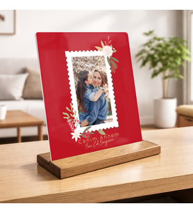 Anneye Özel Fotoğraflı Pleksi Çerçeve Ahşap Stand Masaüstü Hediye