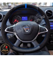 Dacia Logan MCV Mk2 Dikme Direksiyon Kılıfı Alcantara Süet Mat Karbon Mavi Yüzük ve Dikiş 2017-2021