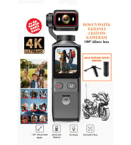 4K Aksiyon Kamera 180° Döner Lens Gece Görüşü, Stabil Çekim, Vlog Kamera Dokunmatik LCD Ekranlı