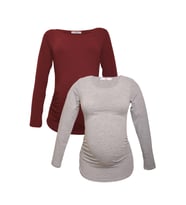 LuvmaBelly MYRA2303_2304 Hamile tshirt seti (Gri-Kırmızı)