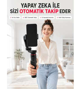 AI Yüz Takip Özellikli Gimbal Selfie Stick 360° Dönebilen Telefon Tutucu Uzayabilir Bluetooth Kumand