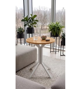 Yıldız Yuvarlak Çam 50 cm Balkon Masası Yan Sehpa Beyaz Ayak