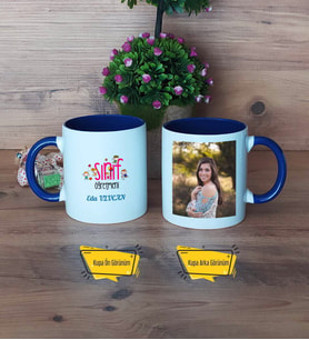 Kadın Sınıf Öğretmenine Hediye Kupa Bardak Lacivert Fotoğraflı Öğretmenler Günü Hediyesi