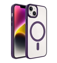 Coverzone iPhone 14 Plus ile uyumlu K?l?f Wireless ?arj �zellikli Metal buton Z-Krom MagSafe ile uyumlu ?effaf Transparan Double Color Silikon Kapak Derin Mor
