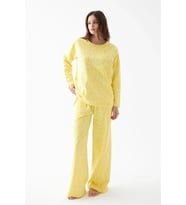 Giyim Kadın Oversize Sarı Desenli Pamuklu Kalın Pijama Takımı