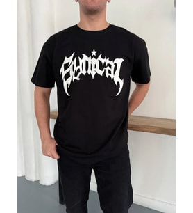 Erkek Bisiklet Yaka Ön Baskılı Kısa Kollu Tişört Streetwear Günlük Basic Pamuklu T-shirt - Siyah
