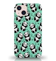 Apple iPhone 13 Uyumlu Lansman Kılıf Panda Tasarımlı İçi Kadife Kapak-Su Yeşili (Şeffaf)